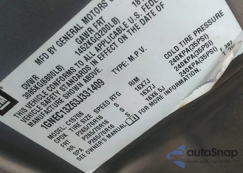 2003 Chevrolet Tahoe Ls из США, поврежденный, VIN 1GNEC13Z63J331409